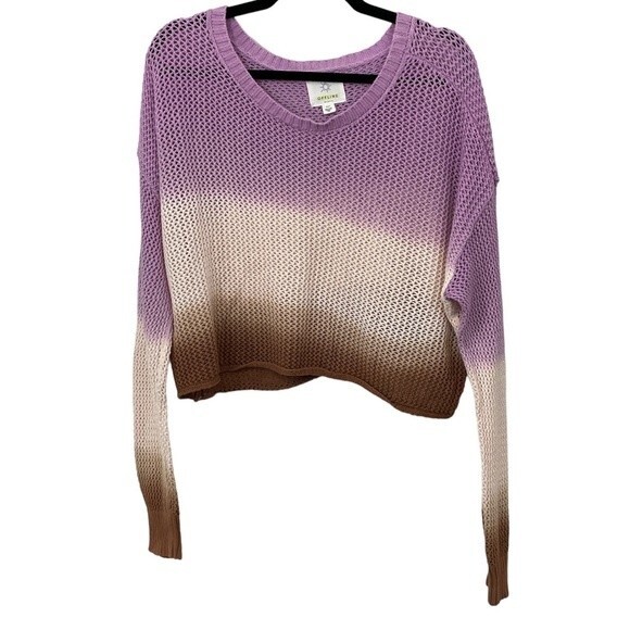 Aerie Offline Ombré Open Knit Crop Sweater Size MEDIUM Purple Pink/Cream Brown - Picture 1 of 7
